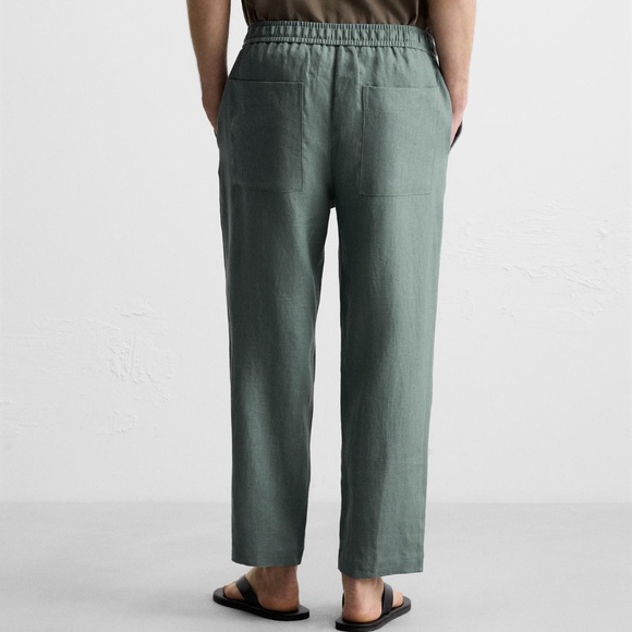 ZARA 100% Linen Pants Mens Green Gray Size Large Relaxed Fit NWT - Picture 2 of 9